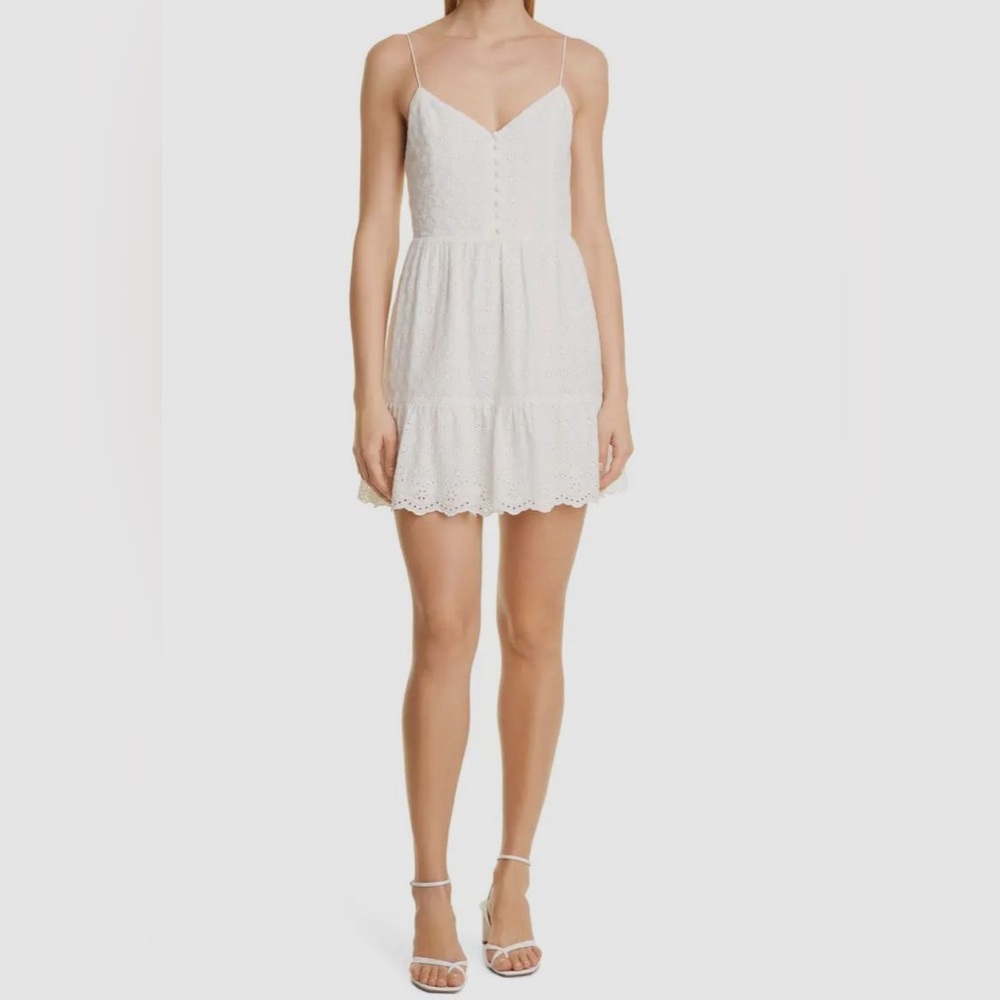 Alice + Olivia Women's White Eyelet Sleeveless Straps Mini Dress Size 2